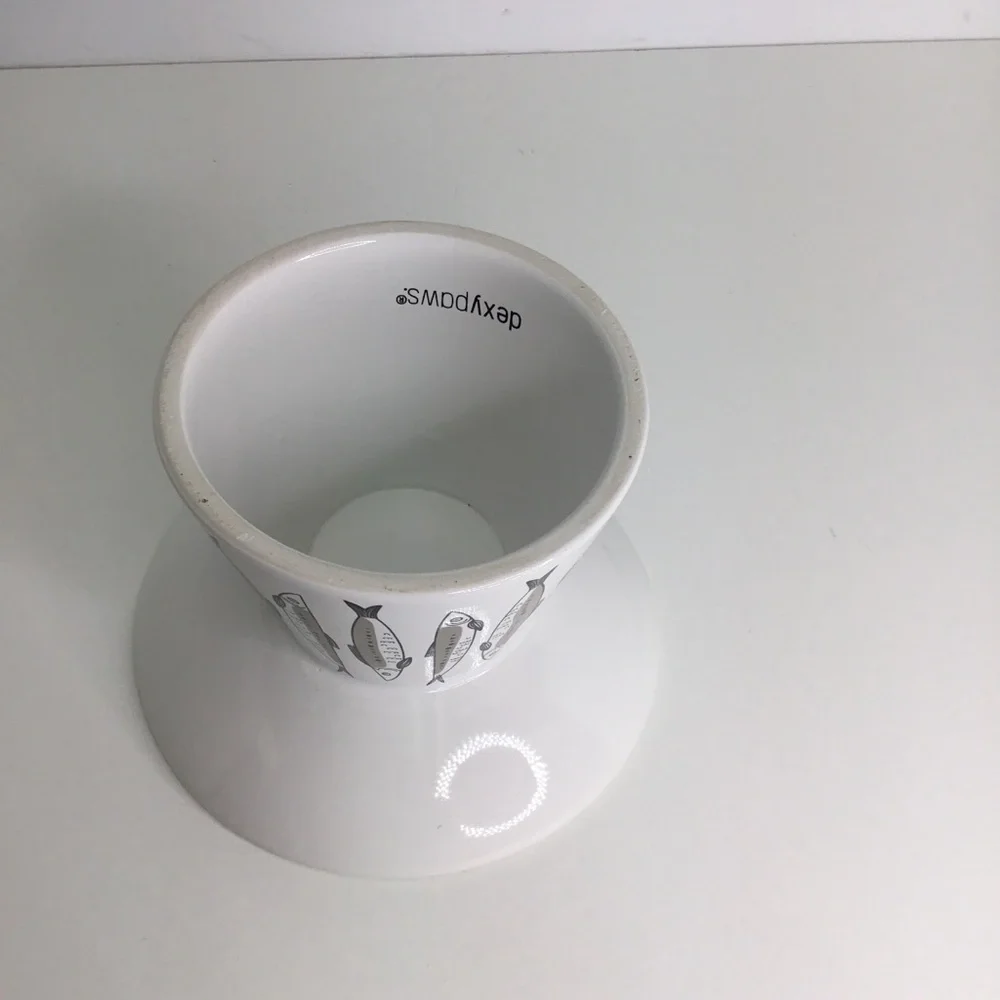 Raised Cat Kitten Food Bowl Elevated White with Fish Images NEW